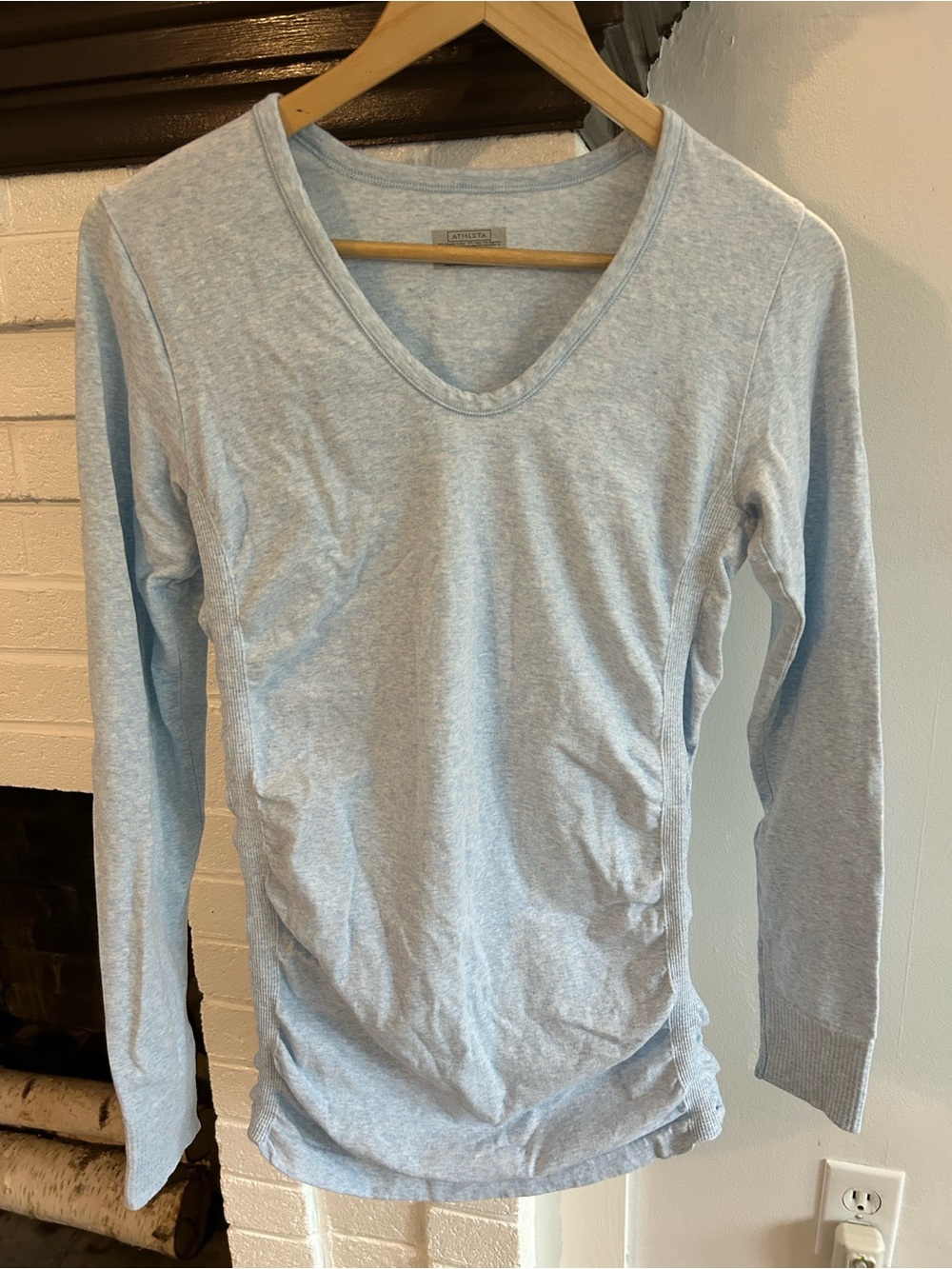 Athleta Light Blue V-Neck Long Sleeve Top